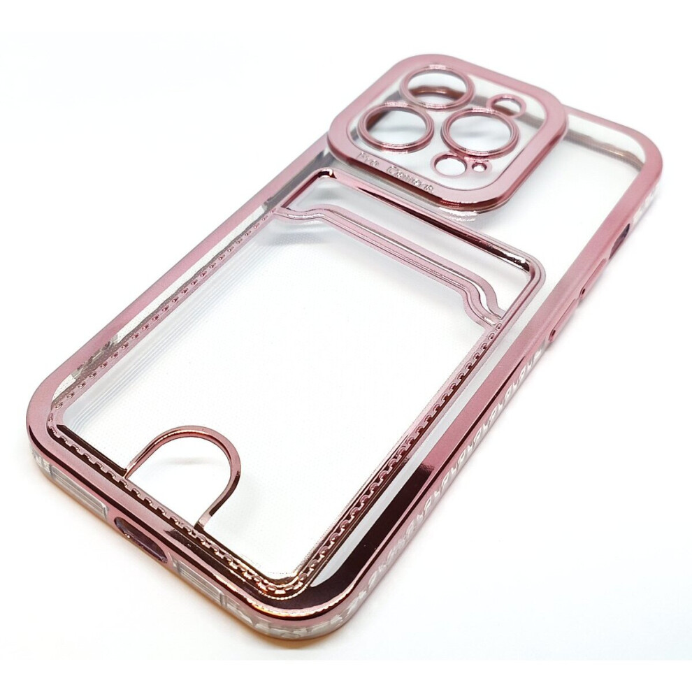Compatible With Iphone 14Pro/15Pro - Clear View Card Holder Gel Case With Styled Edge - Rose Pink 9145584616375