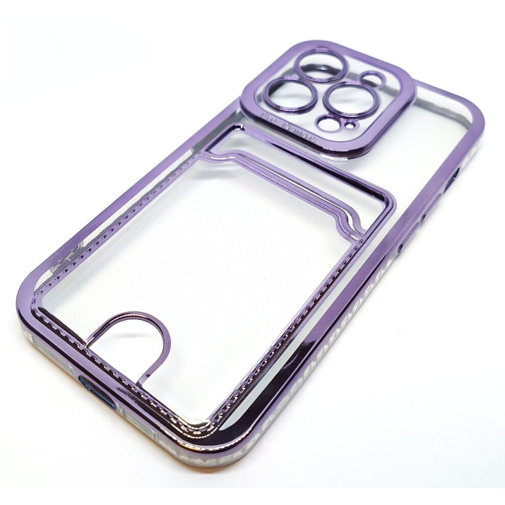 Compatible With Iphone 14Pro/15Pro - Clear View Card Holder Gel Case With Styled Edge - Purple 9145584616337