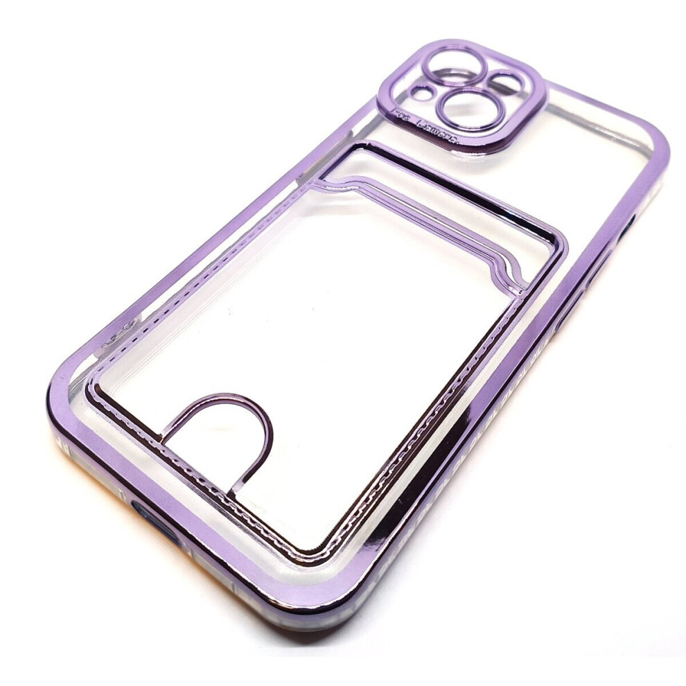 Compatible With Iphone 14 Plus/15 Plus - Clear View Card Holder Gel Case With Styled Edge - Purple 9145584616405