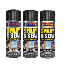 (Black , 3 x Spray Cans) Spray And Seal Mastic Sealant Stop 300ml