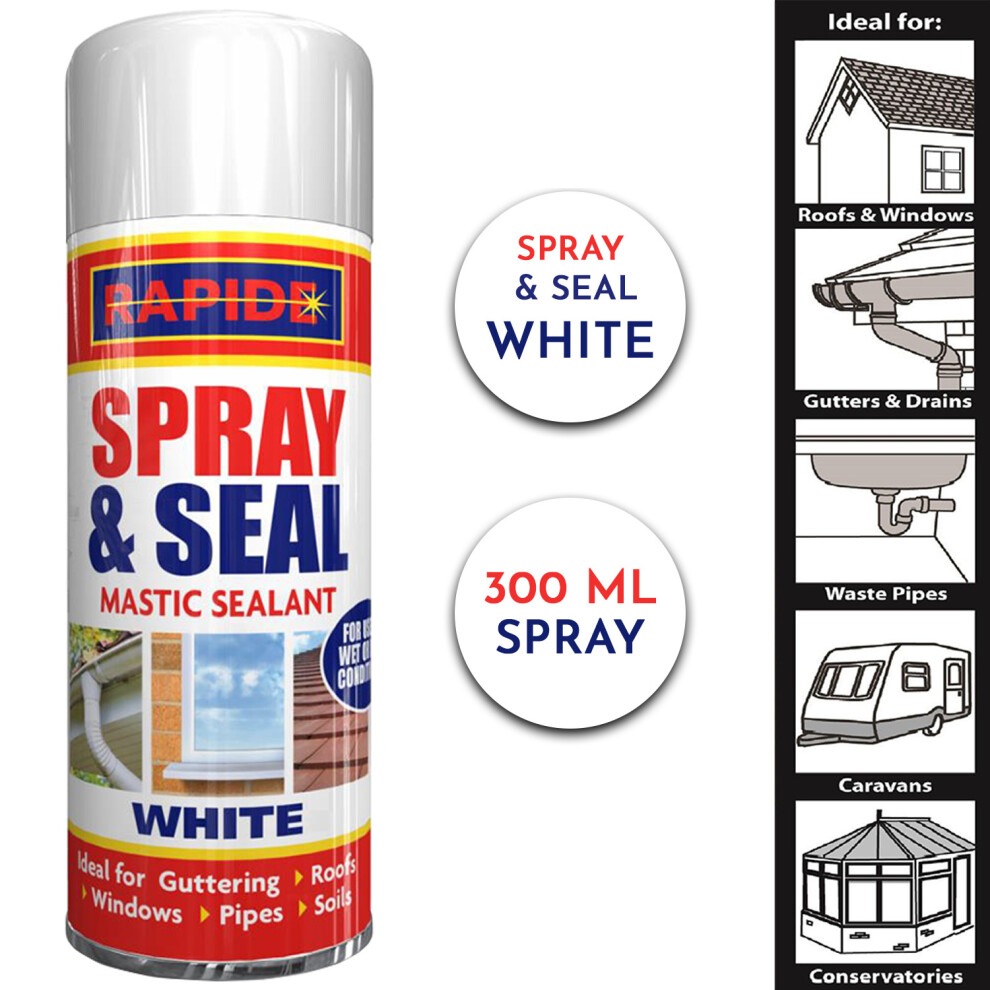 (White Spray And Seal Leak Stop Mastic Sealant Roof Guttering Pipes Windows 300ml 1x Spray Can ) Spray And Seal Mastic Sealant Stop 300ml