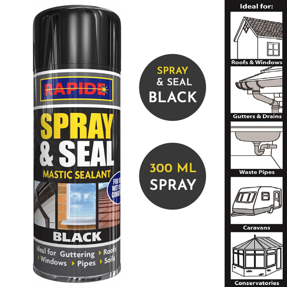 (Black Spray And Seal Leak Stop Mastic Sealant Roof Guttering Pipes Windows 300ml 1x Spray Can) Spray And Seal Mastic Sealant Stop 300ml