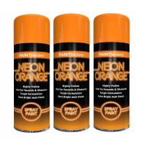 (Orange , 3 x Sprays ) Neon Bright Spray Paint Primer Gloss Metal 200ml