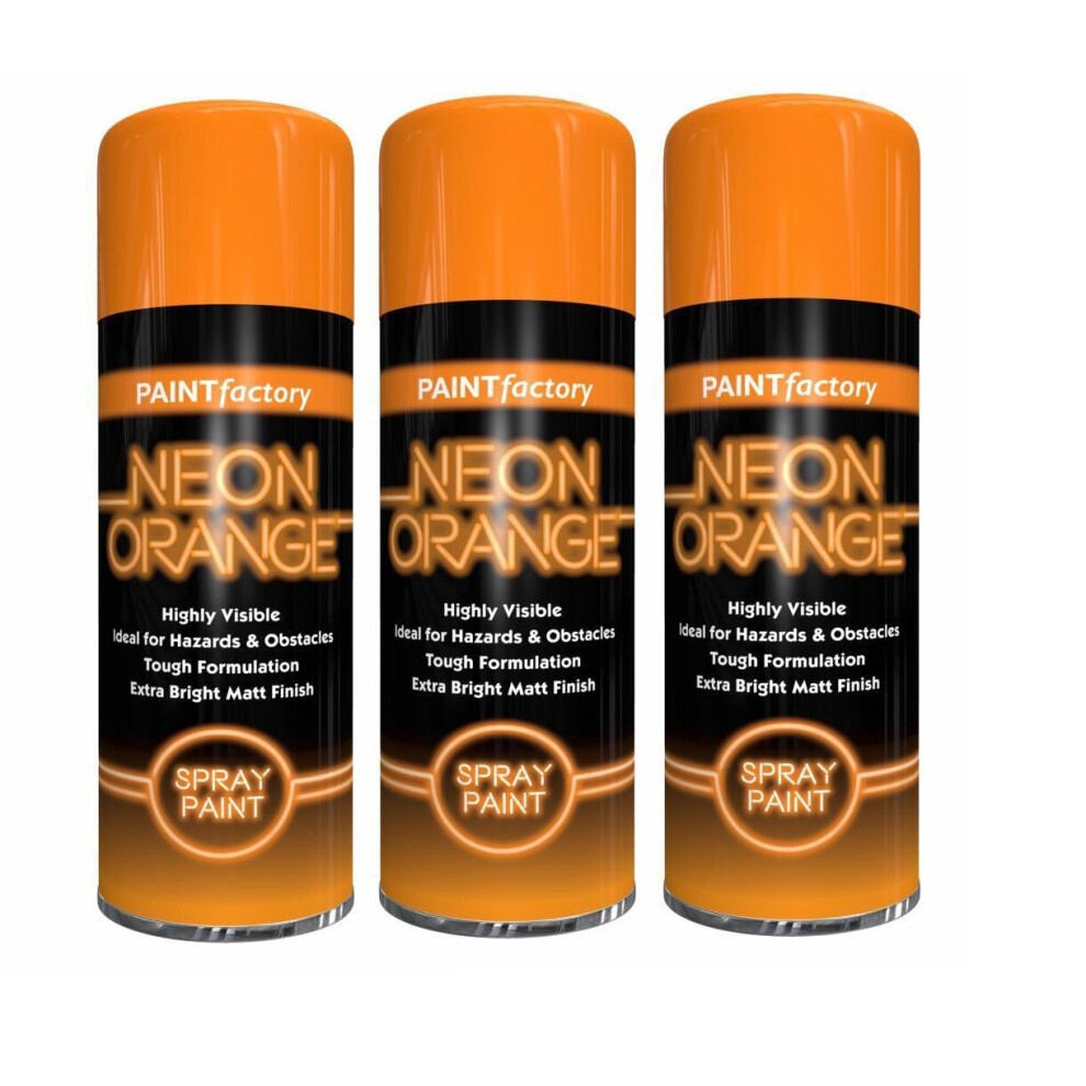 (Orange 3 X Sprays ) Neon Bright Spray Paint Primer Gloss Metal 200Ml 5002187561782