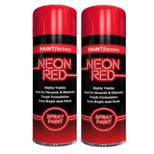 (Red , 2 x Sprays) Neon Bright Spray Paint Primer Gloss Metal 200ml