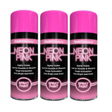 (Pink, 3 x Sprays ) Neon Bright Spray Paint Primer Gloss Metal 200ml