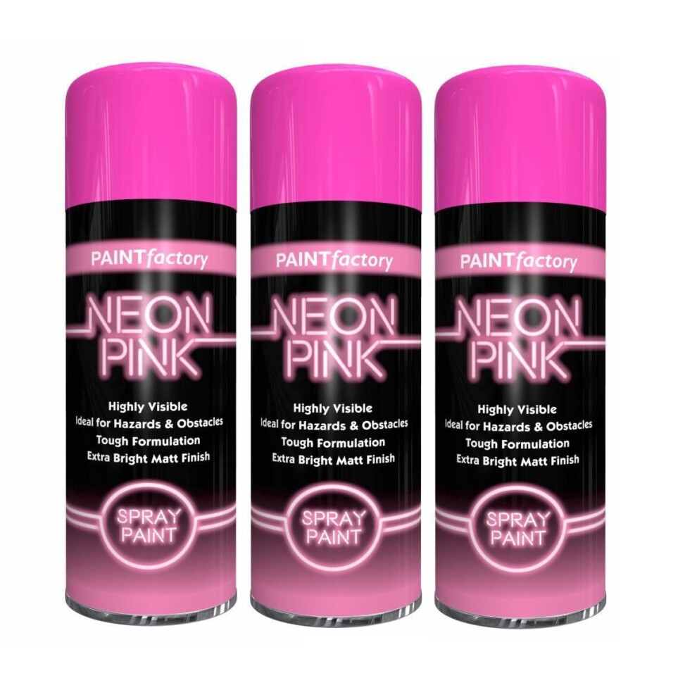 (Pink, 3 X Sprays ) Neon Bright Spray Paint Primer Gloss Metal 200Ml 5002187561850