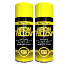 (Yellow , 2 x Sprays) Neon Bright Spray Paint Primer Gloss Metal 200ml