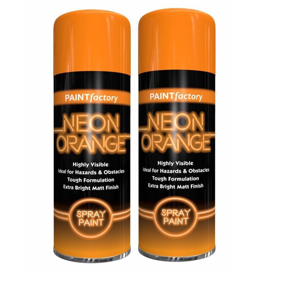 (Orange , 2 x Sprays) Neon Bright Spray Paint Primer Gloss Metal 200ml