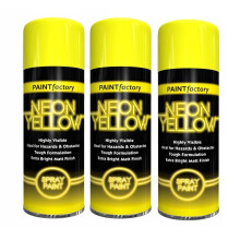(Yellow , 3 x Sprays ) Neon Bright Spray Paint Primer Gloss Metal 200ml