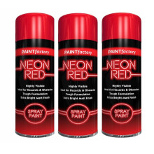 (Red , 3 x Sprays ) Neon Bright Spray Paint Primer Gloss Metal 200ml