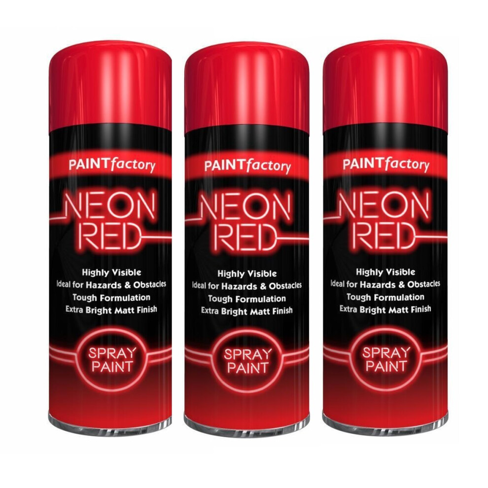 (Red 3 X Sprays ) Neon Bright Spray Paint Primer Gloss Metal 200Ml 5002187561881