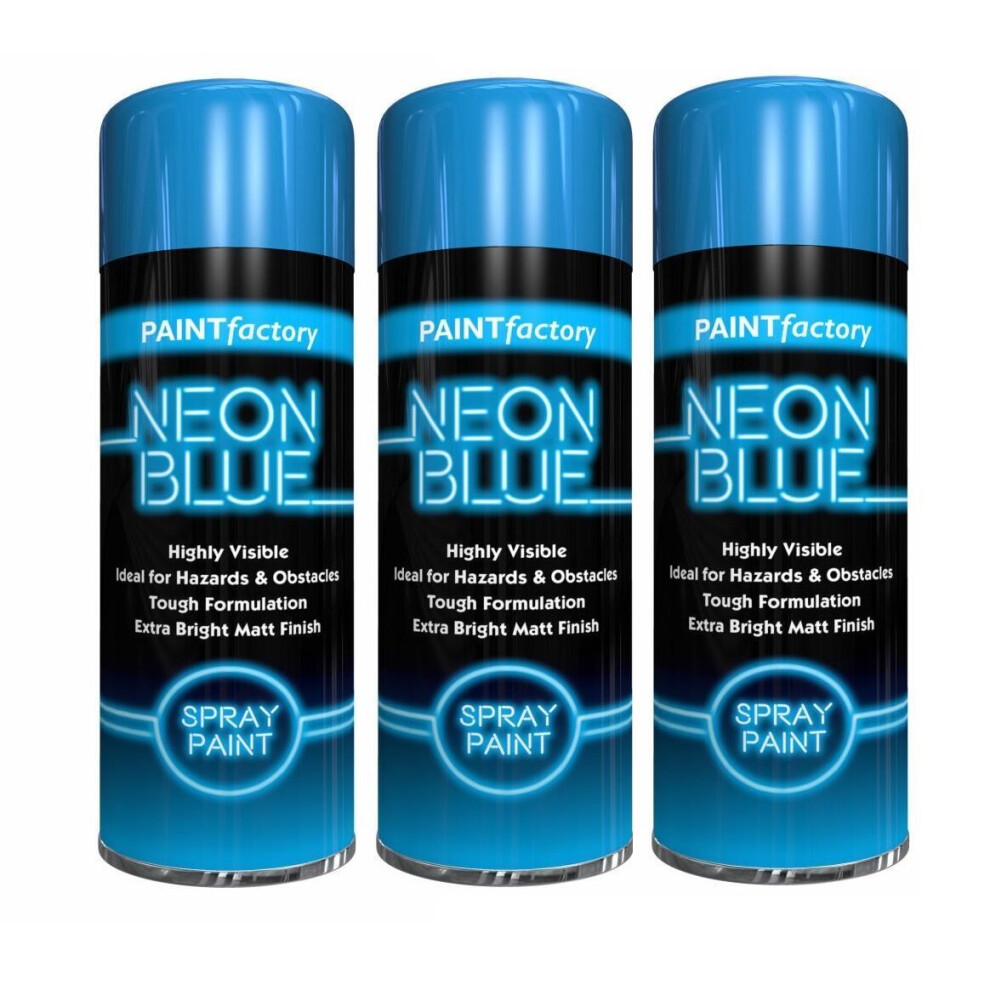 (Blue 3 X Sprays ) Neon Bright Spray Paint Primer Gloss Metal 200Ml 5002187561928