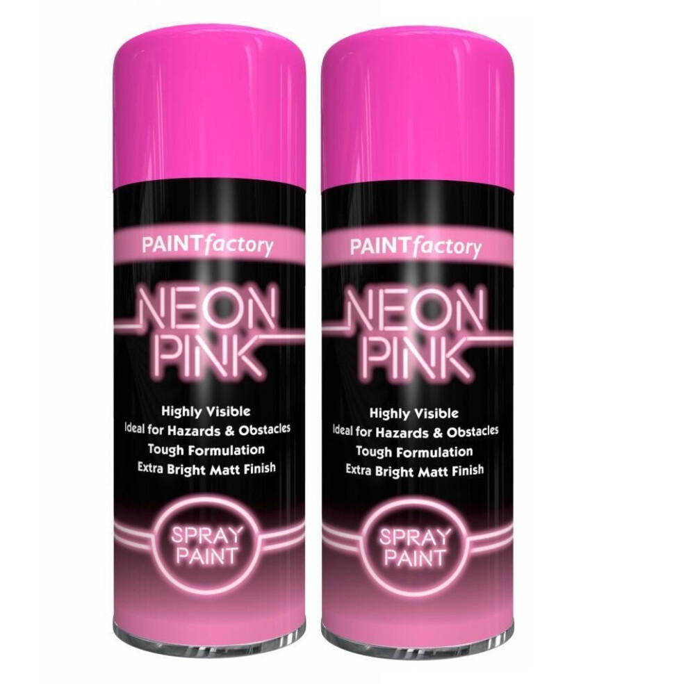(Pink, 2 X Sprays) Neon Bright Spray Paint Primer Gloss Metal 200Ml 5002187561843