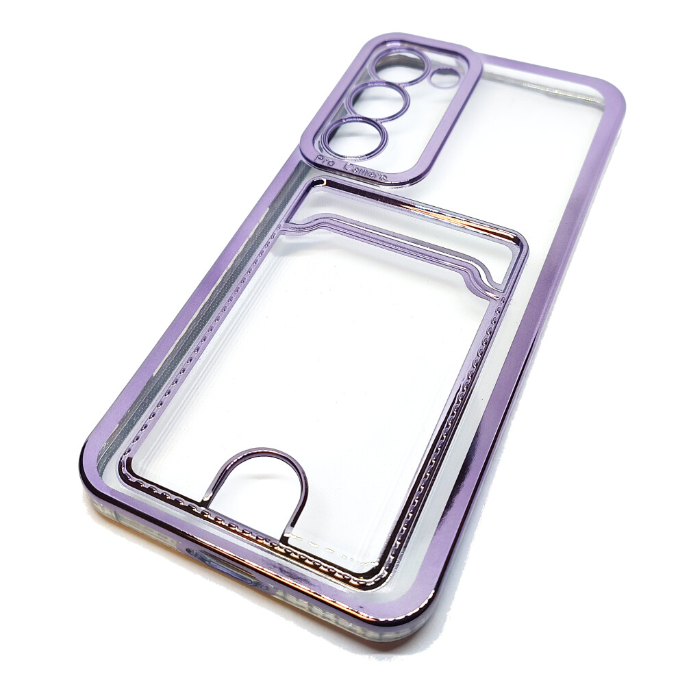 Compatible With Samsung S23 - Clear View Card Holder Gel Case With Styled Edge - Purple 9145584616252