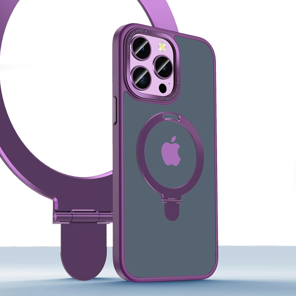 (Purple, iPhone14) Shockproof Phone Case Slim Matte Cover With Magnetic Stand For Iphone 14 Series