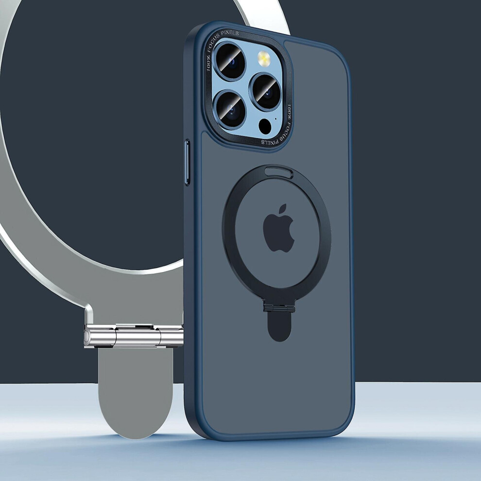 (, Iphone14) Shockproof Phone Case Slim Matte Cover With Magnetic Stand For Iphone 14 Series Blue