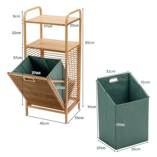 Costway Tilt-out Laundry Hamper Bamboo Wood Laundry Shelf Space-saving Hamper 1