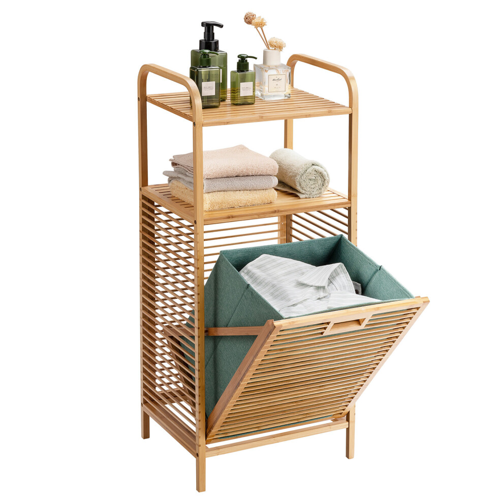 Tilt-out Laundry Hamper Bamboo Wood Laundry Shelf Space-saving Hamper