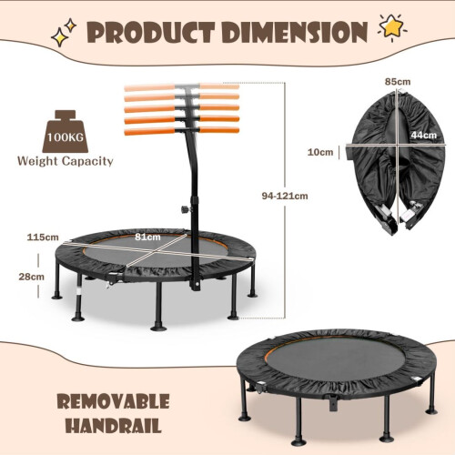 Gymax 115 CM Foldable Mini Trampoline Indoor Exercise Trampoline 1