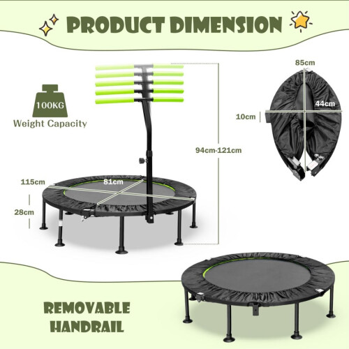 Gymax 115 CM Foldable Mini Trampoline Indoor Exercise Trampoline 1