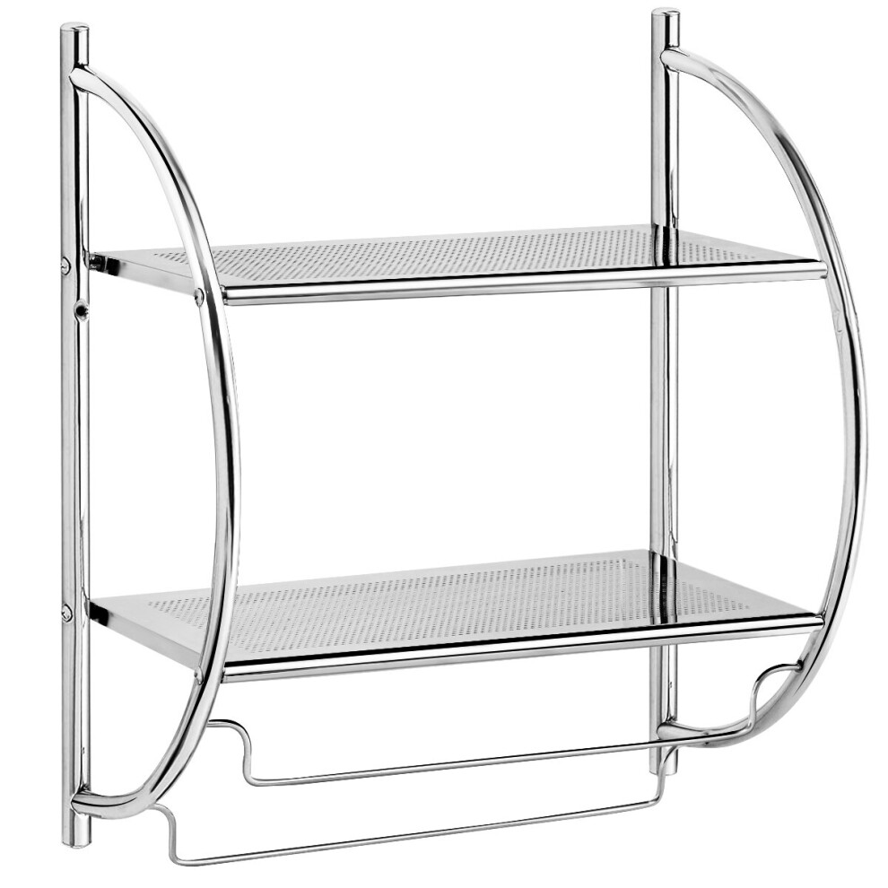 2-Tier Storage Shelf Steel Towel Rack Wall Mounted Shelving Unit