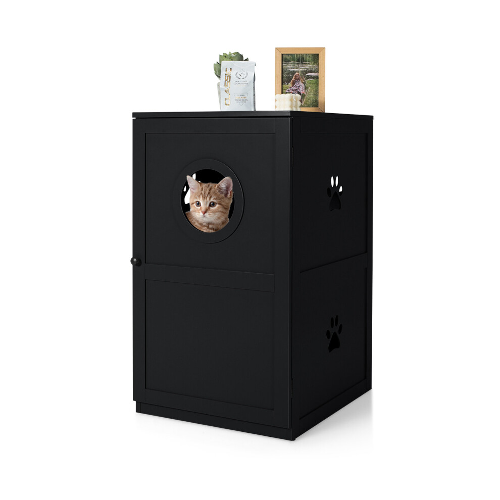 2-Tier Litter Box Enclosure Cat House Bench Privacy Cat Washroom