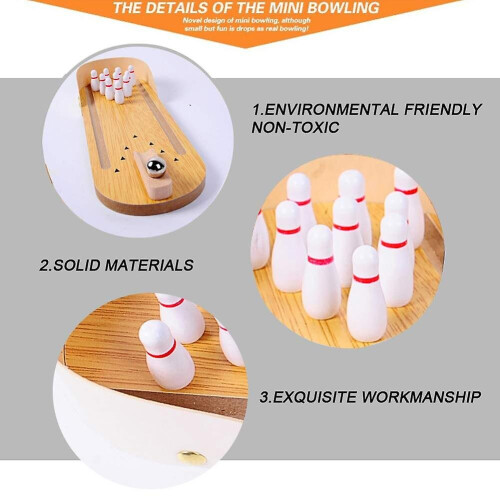 Mini Bowling Game Set Wooden Desktop Bowling Toy Parent Child Interactive Game 2