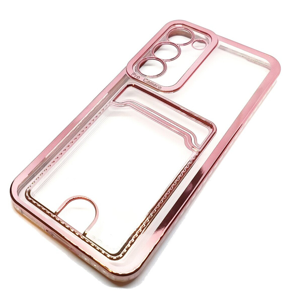 Compatible With Samsung S23 Plus - Clear View Card Holder Gel Case With Styled Edge - Pink 9145584616344