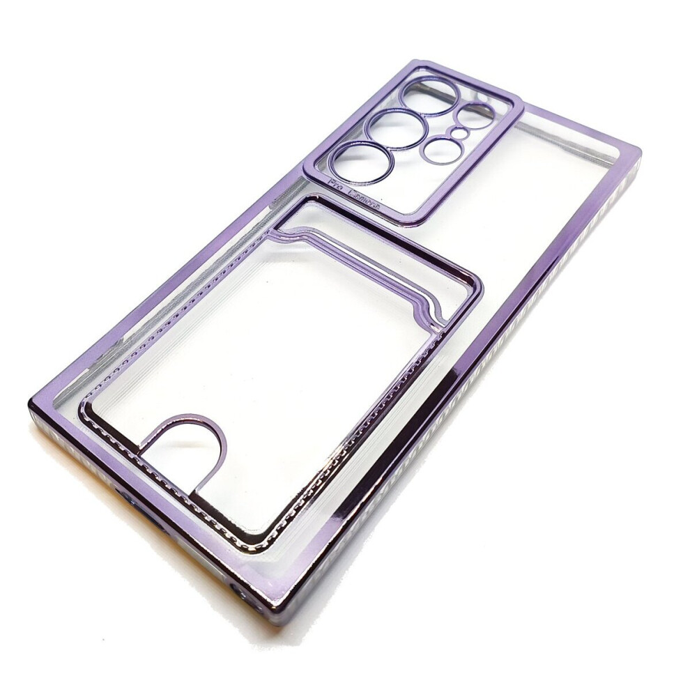 Compatible With Samsung S23 Ultra - Clear View Card Holder Gel Case With Styled Edge - Purple 9145584616399