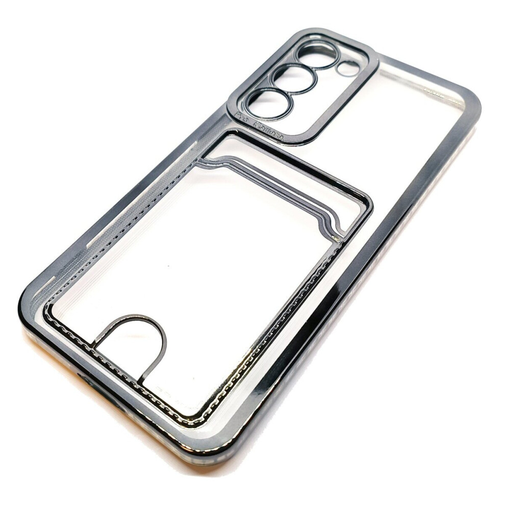Compatible With Samsung S23 Plus - Clear View Card Holder Gel Case With Styled Edge - Black 9145584616351