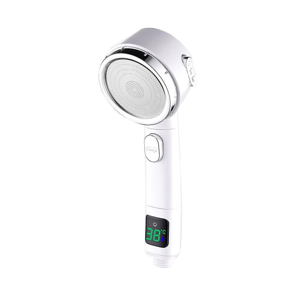 (White) Digital Shower Head Handheld Adjustable Spraying Head With Pressure Boosting 768679815546