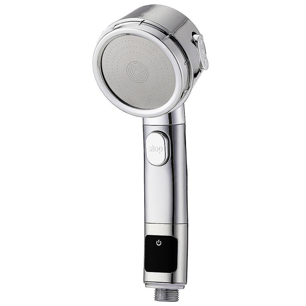 (Silver) Digital Shower Head Handheld Adjustable Spraying Head With Pressure Boosting 768679815577