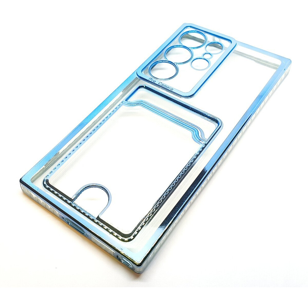 Compatible With Samsung S23 Ultra - Clear View Card Holder Gel Case With Styled Edge - Blue 9145584616542