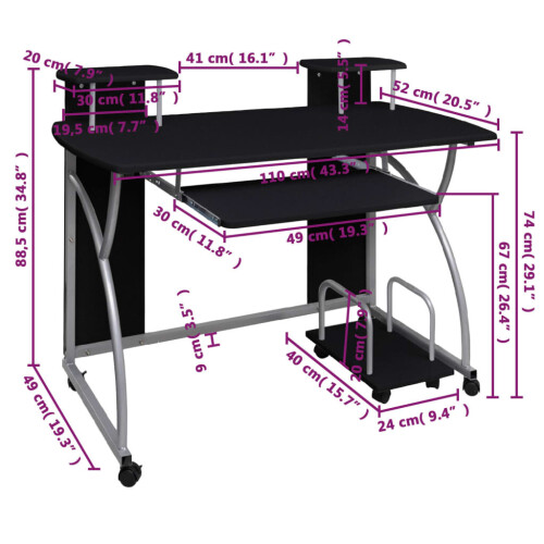 VidaXL (Black) vidaXL Mobile Computer Desk Pull Out Tray Finish Table Multi Colours/Sizes 1