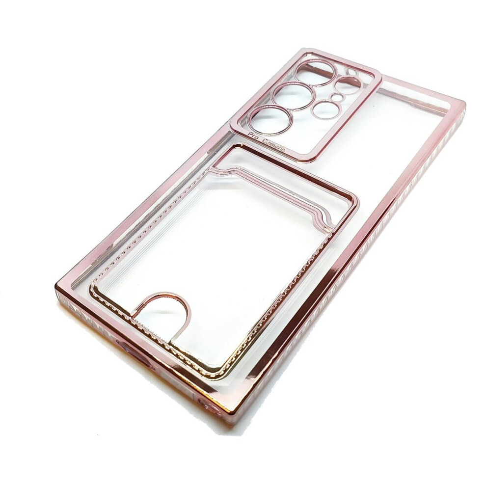 Compatible With Samsung S23 Ultra - Clear View Card Holder Gel Case With Styled Edge - Pink 9145584616412