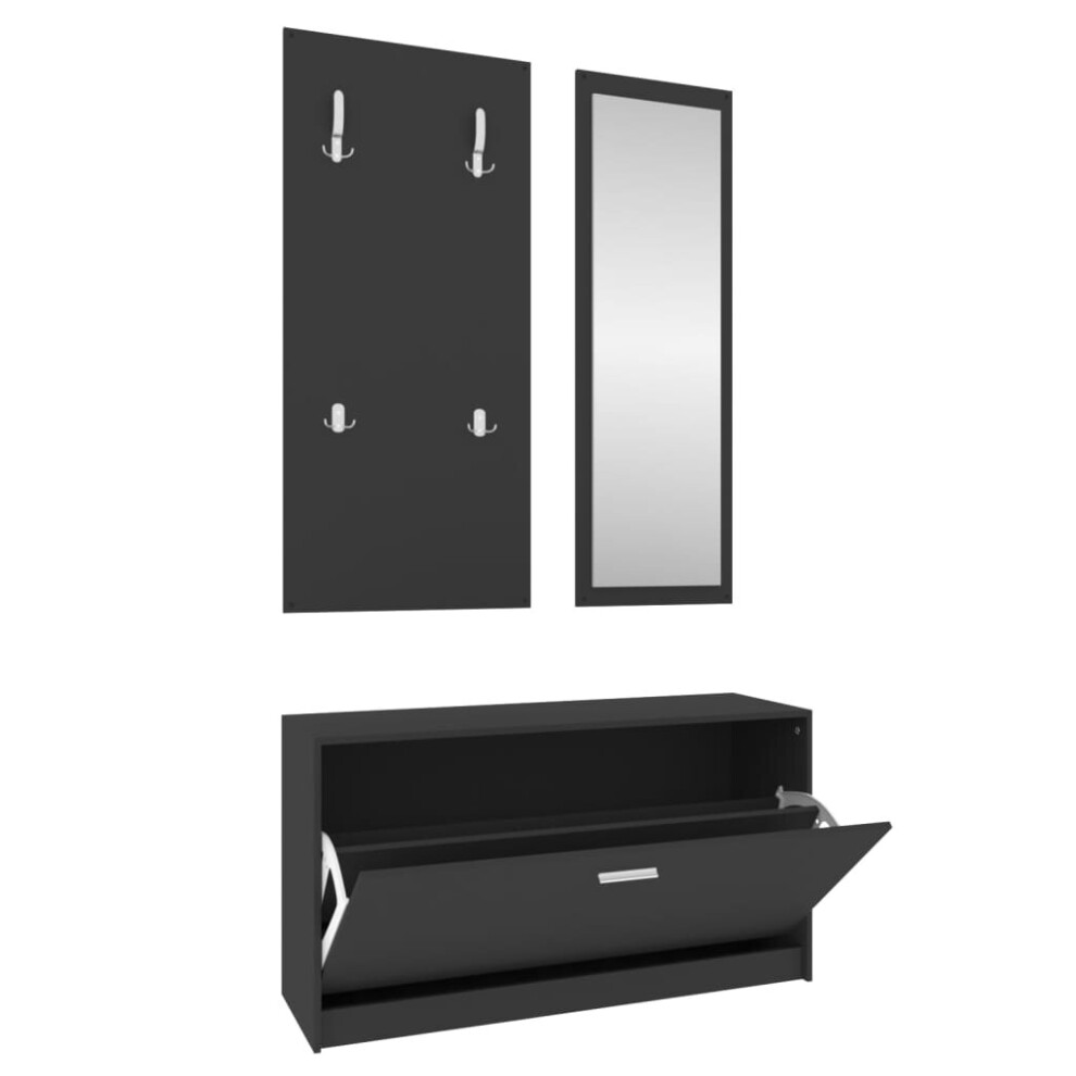 Vidaxl (Black) 3-In-1 Wooden Shoe Cabinet Set Organiser Storage Rack Multi Colours