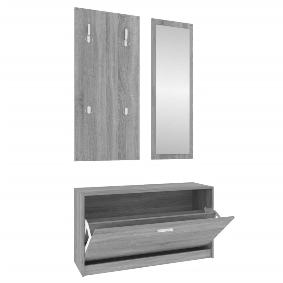 Vidaxl (Grey Sonoma) 3-In-1 Wooden Shoe Cabinet Set Organiser Storage Rack Multi Colours