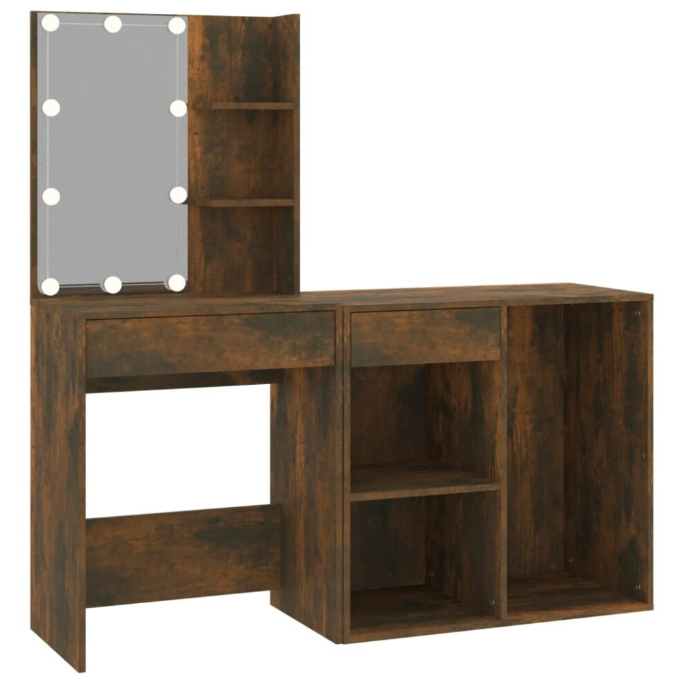 (Smoked oak) vidaXL LED Dressing Table & Cabinet Engineered Wood Furniture Multi Colours