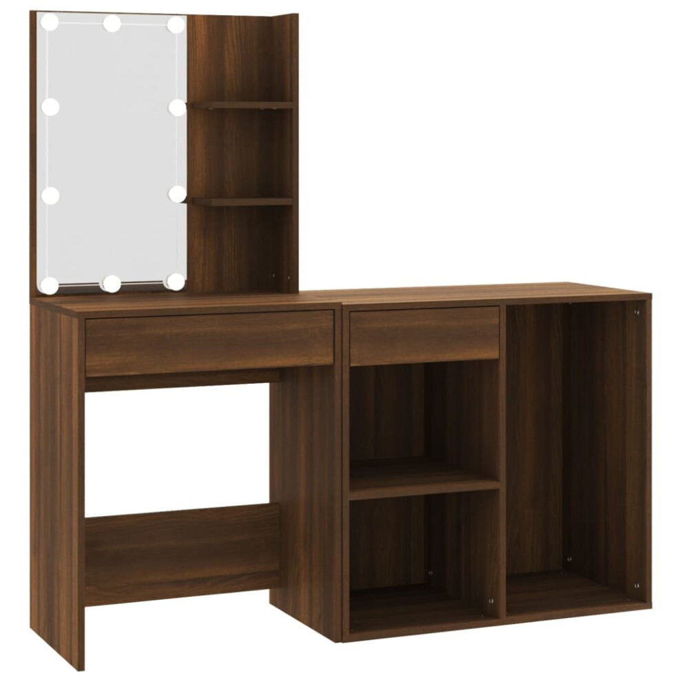 (Brown oak) vidaXL LED Dressing Table & Cabinet Engineered Wood Furniture Multi Colours