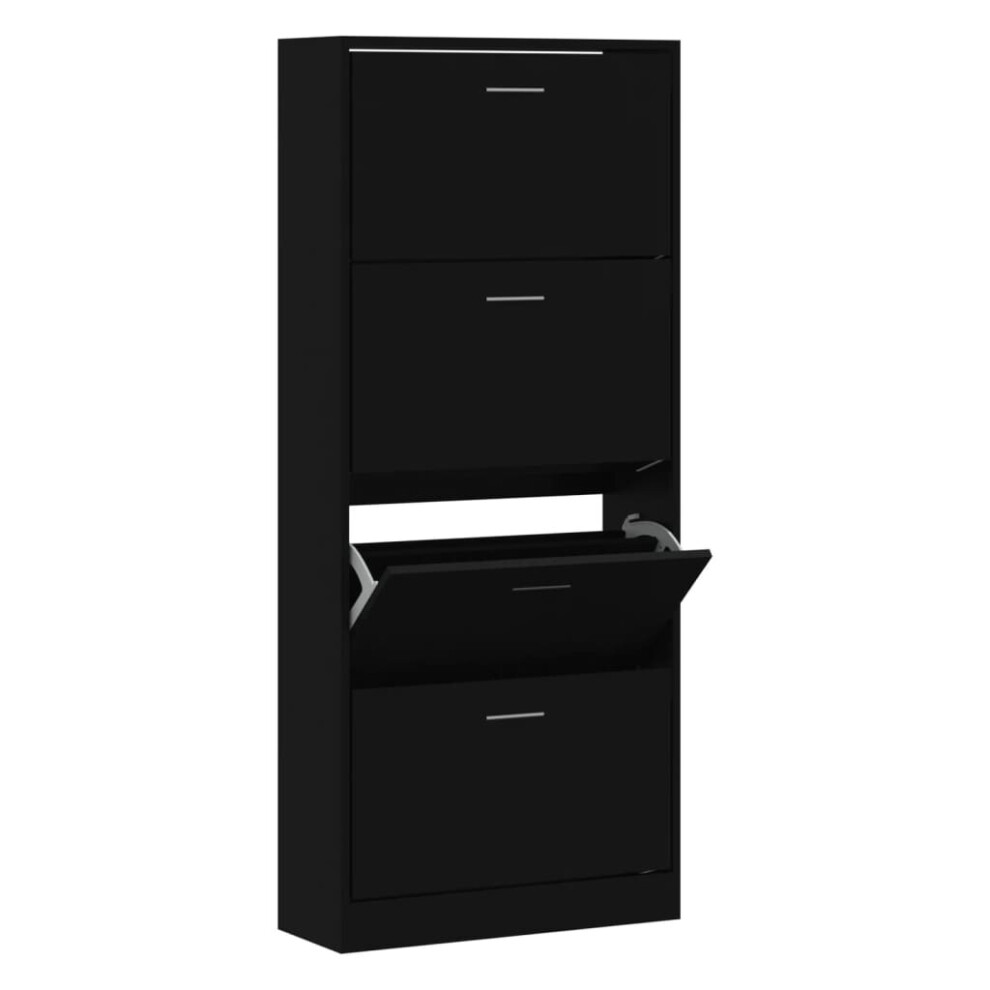 (Black, 63 x 24 x 147 cm (W x D x H)) New Wood Shoe Cabinet 2Drawer Storage Cupboard Rack Shelf Multi Colours/Sizes