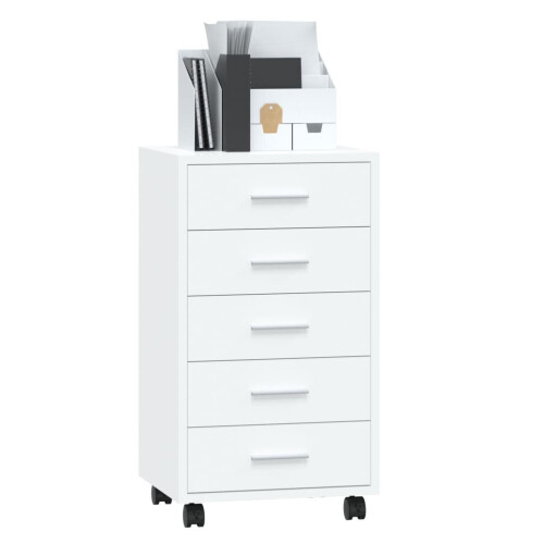 VidaXL (High gloss white) Office Unit Document Storage Organiser with Castors 5 Drawers Multi Colours 1