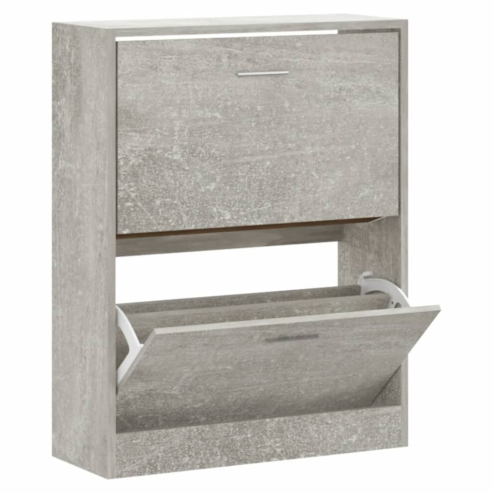 (Concrete grey, 63 x 24 x 81 cm (W x D x H)) New Wood Shoe Cabinet 2Drawer Storage Cupboard Rack Shelf Multi Colours/Sizes