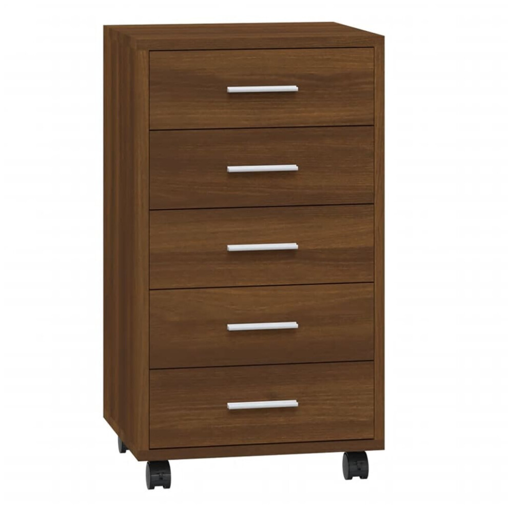(Brown oak) Office Unit Document Storage Organiser with Castors 5 Drawers Multi Colours