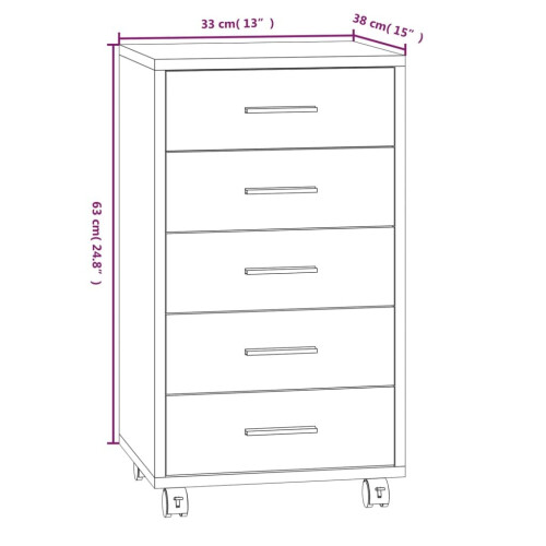 VidaXL (High gloss white) Office Unit Document Storage Organiser with Castors 5 Drawers Multi Colours 2
