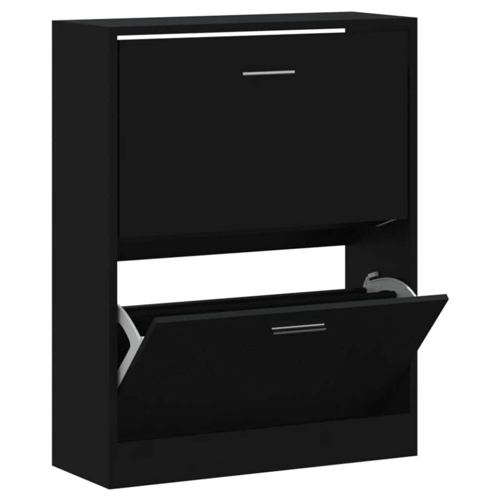 (Black, 63 x 24 x 81 cm (W x D x H)) New Wood Shoe Cabinet 2Drawer Storage Cupboard Rack Shelf Multi Colours/Sizes