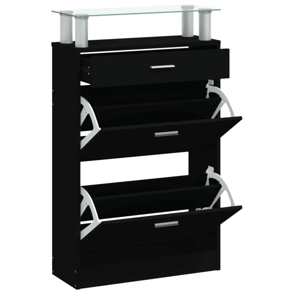 (Black) vidaXL Shoe Cabinet with a Drawer and a Top Glass Shelf Wood Multi Colours