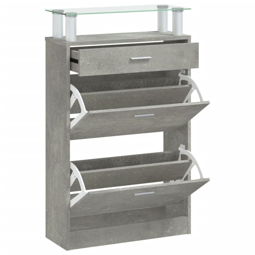 (Concrete grey) vidaXL Shoe Cabinet with a Drawer and a Top Glass Shelf Wood Multi Colours