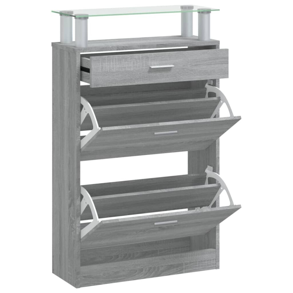 (Grey sonoma) vidaXL Shoe Cabinet with a Drawer and a Top Glass Shelf Wood Multi Colours