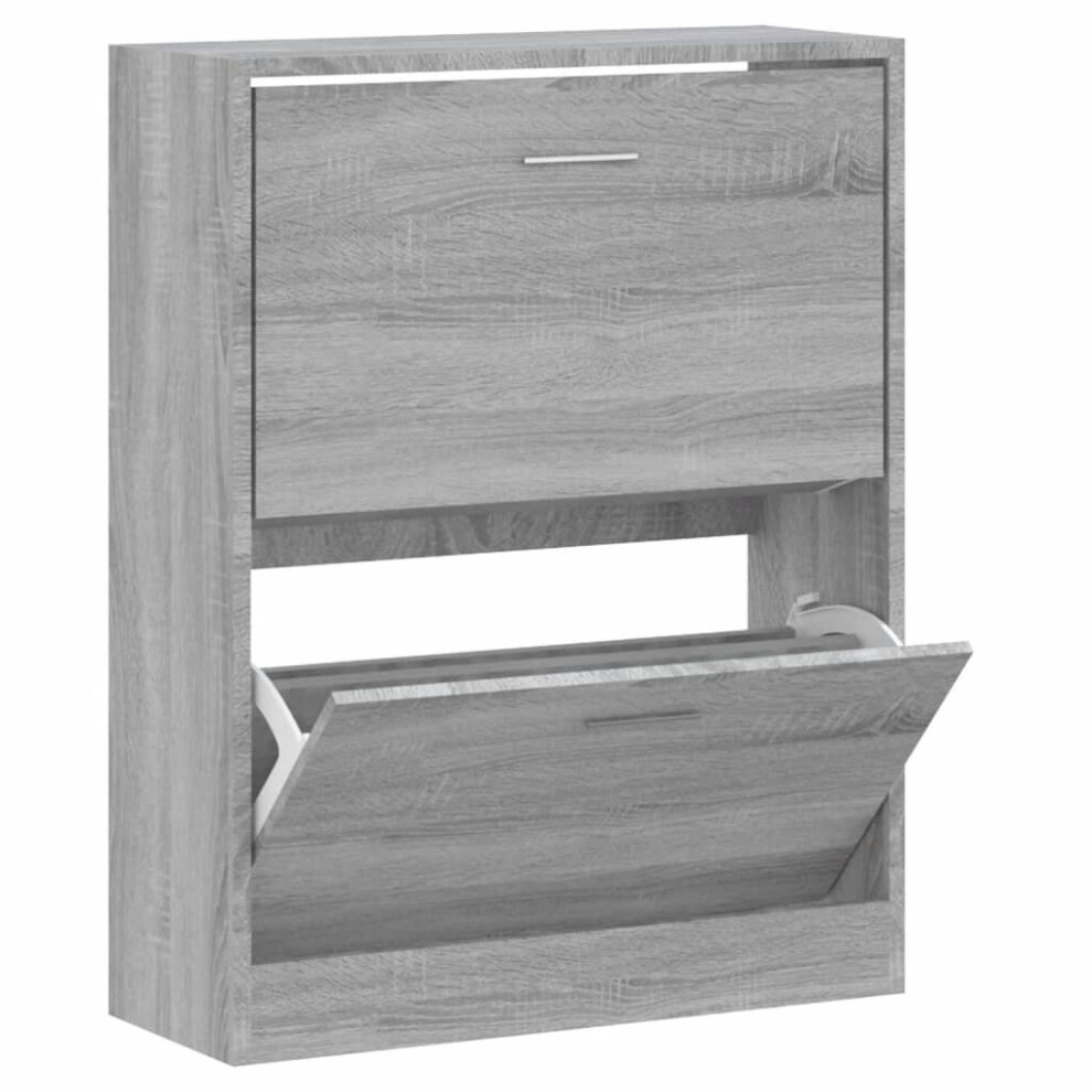 (Grey sonoma, 63 x 24 x 81 cm (W x D x H)) New Wood Shoe Cabinet 2Drawer Storage Cupboard Rack Shelf Multi Colours/Sizes